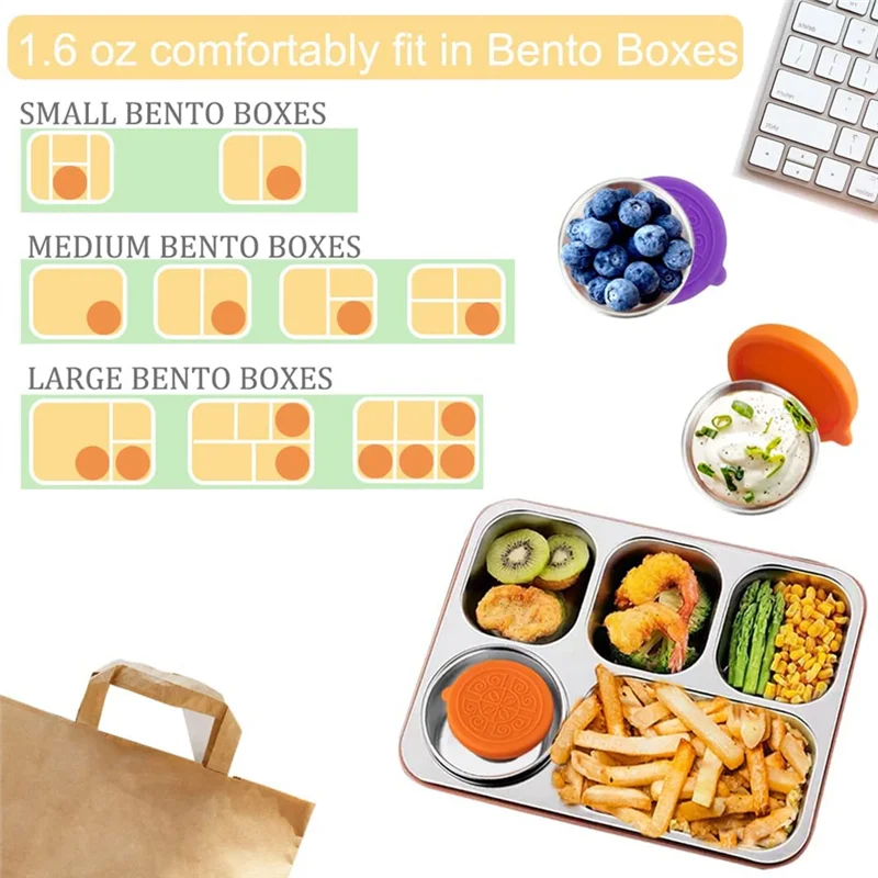 【Popular】Salad Dressing Container To Go, 6Pcs 50Ml Stainless Steel Small Condiment Containers With Silicone Lids Leakproof