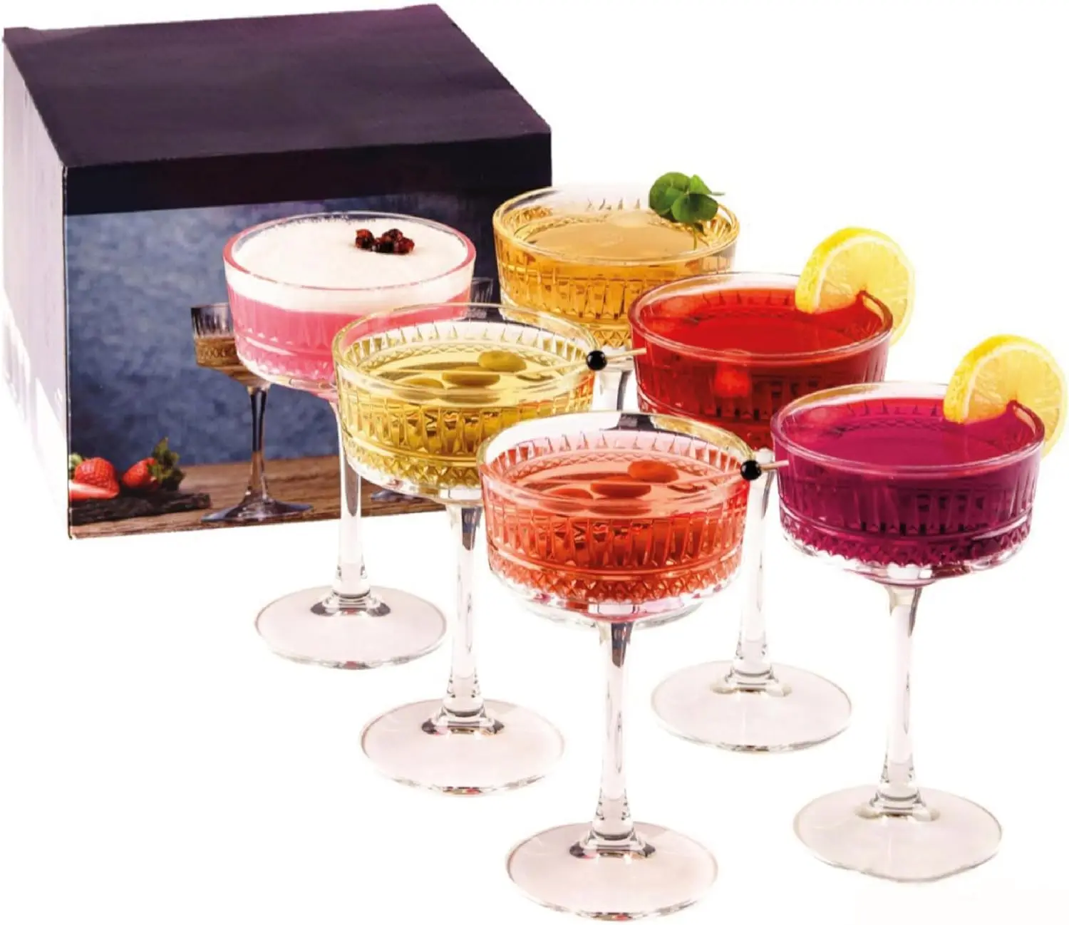 

Набор из 6 винтажных бокалов для шампанского, коктейлей, мартини и вина, 8,8 унций/260 мл