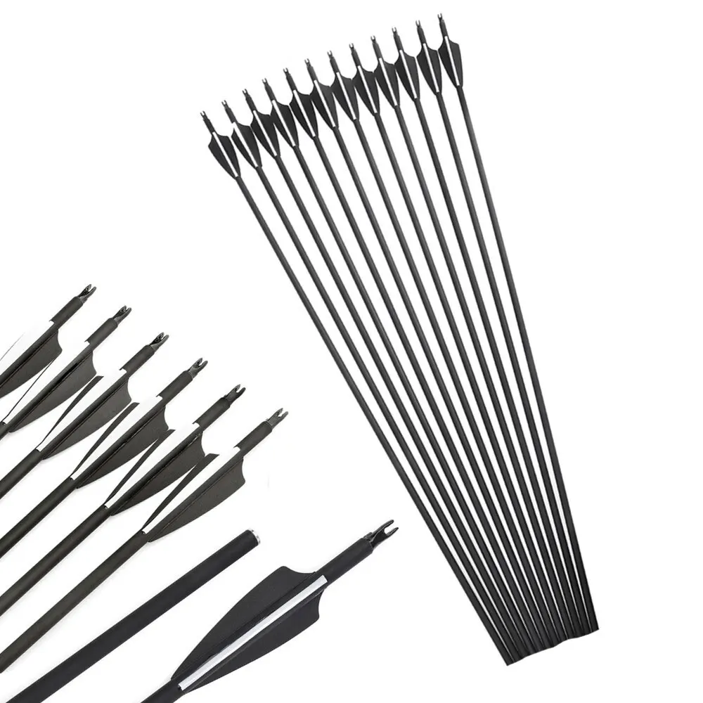 

6/12pcs Spine500 30'' Mixed Carbon Arrow ID6.2mm Without Points Rubber Vanes for Archery Recurve Compound Bow Hunting Shooting