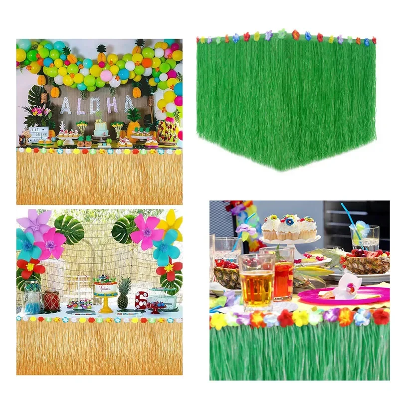 Luau Grass Table Skirt Hawaiian Themed Party Decor Summer Beach Birthday Celebration Supplies Island Style Festive Accessory