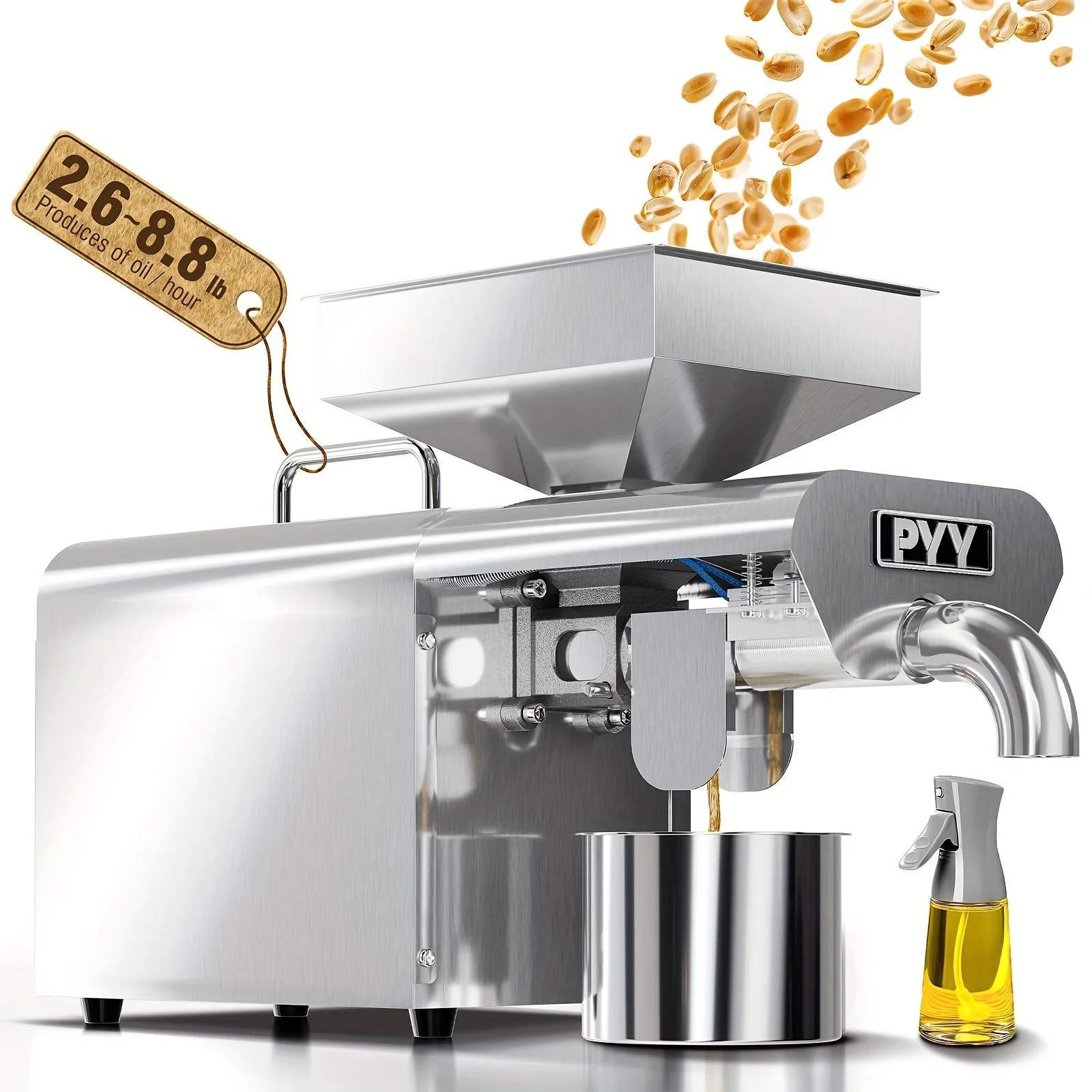 

750W Automatic Electric Oil Press Machine – Stainless Steel Home & Small-Scale Oil Maker for Peanuts, Sunflower Seeds, Almonds, and Other Nuts – Cold or Hot Press Option – Compact Design for Easy Use