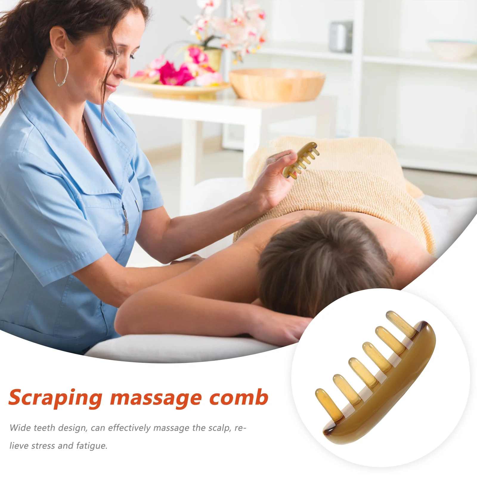 

1Pcs Guasha Massage Comb Ox Horn Scalp Massager with Wide Teeth Hair Comb for Deep Stimulation and Relaxation Therapy