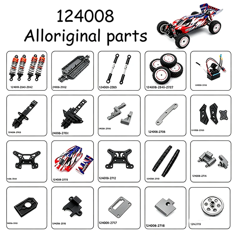 WLtoys RC Auto 124008 1/12 Neue Original-Ersatzteile Anti-Kollisions-Komponente Chassis Gehäuse Reifen Dog-Bone-Motor Bürstenloser Motor ESC