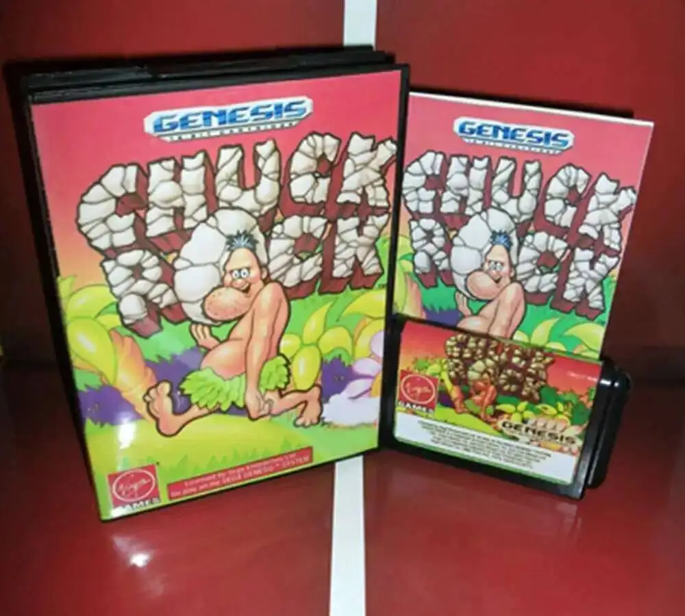 Chuck Rock with Box and Manual Cartridge for 16 bit Sega MD game card Megadrive Genesis system