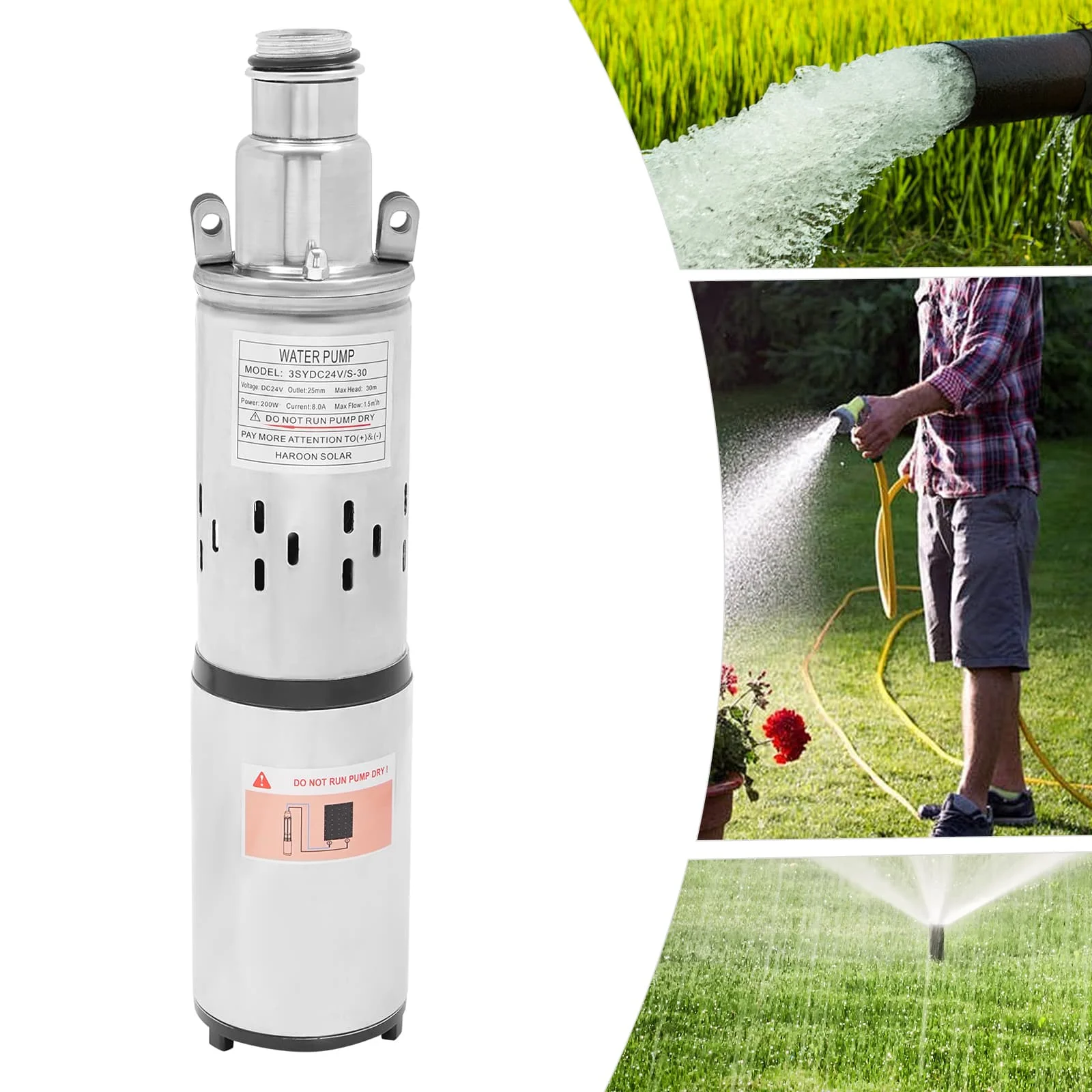 مضخة الآبار العميقة 24V200W 30m 1.5m3/h مضخة مياه غاطسة