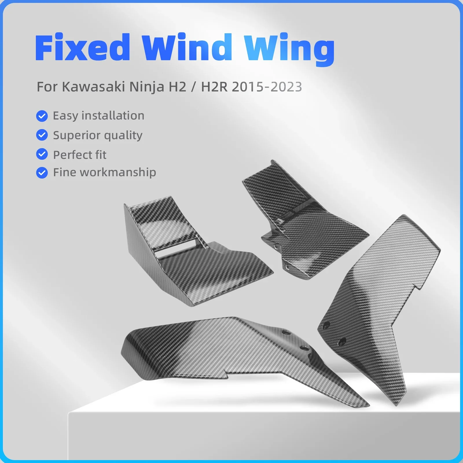 Second Generation Winglets Air Deflector Fit For KAWASAKI NINJA H2 H2R 2015-2023 Carbon Fiber Upper Lower Fixed Wing Accessories