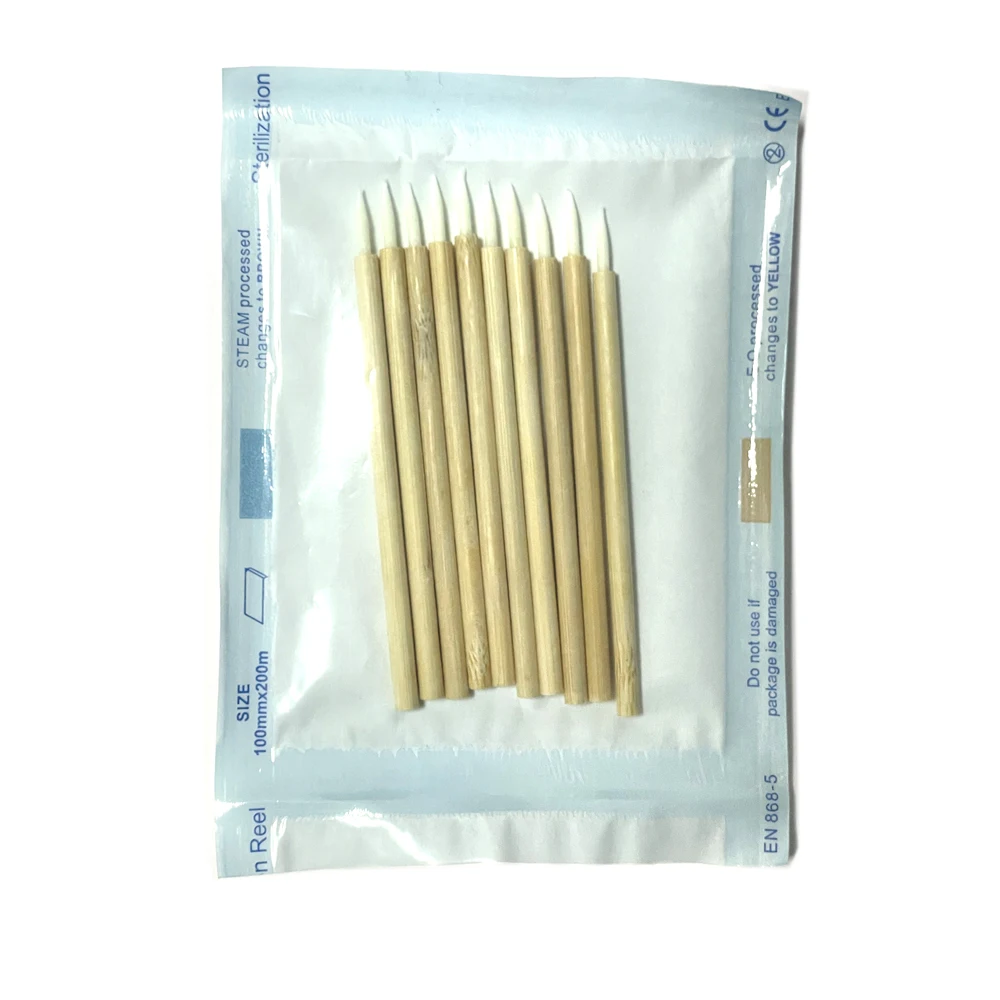 Eco-Friendly bambu fino delineador e sobrancelha escovas, com embalagem estéril EO, 50 pcs