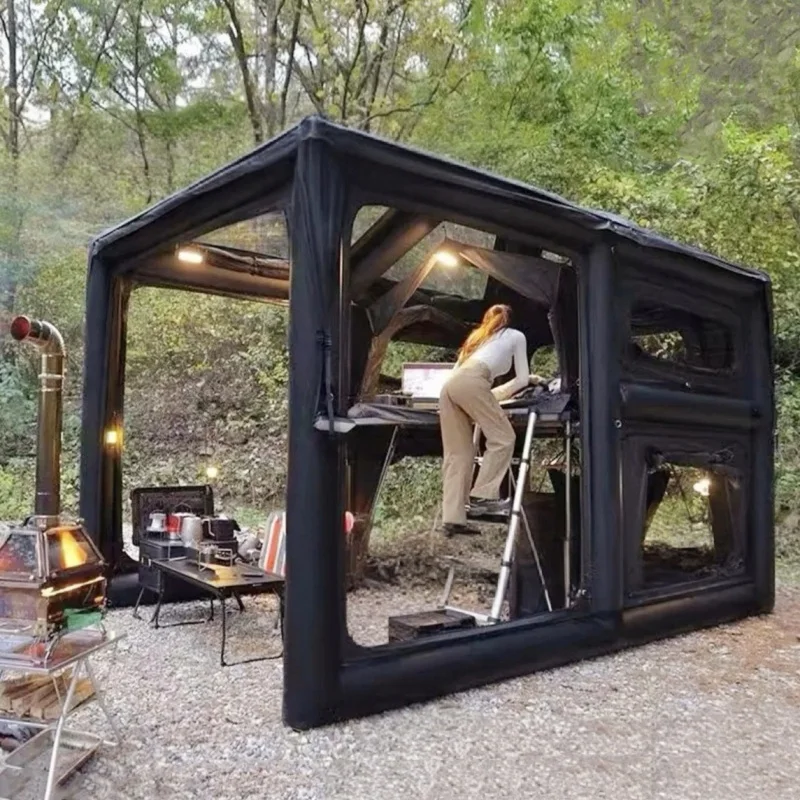 

Black 2 Rooms Partition Inflatable Outdoor Camping Tent With Stove