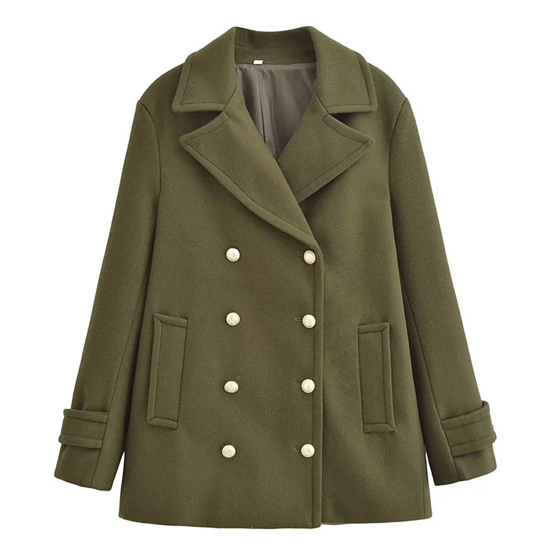 Green Wool Women Suit Ladies Formal Blazer Elegant Cashmere Female Double Button Winter Warm Office Lady Jacket Coat