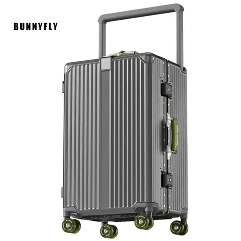 남성용 및 여성용 BunnyFly 알루미늄 프레임 여행용 와이드 핸들 캐리어 20인치 및 24인치 기내 수하물