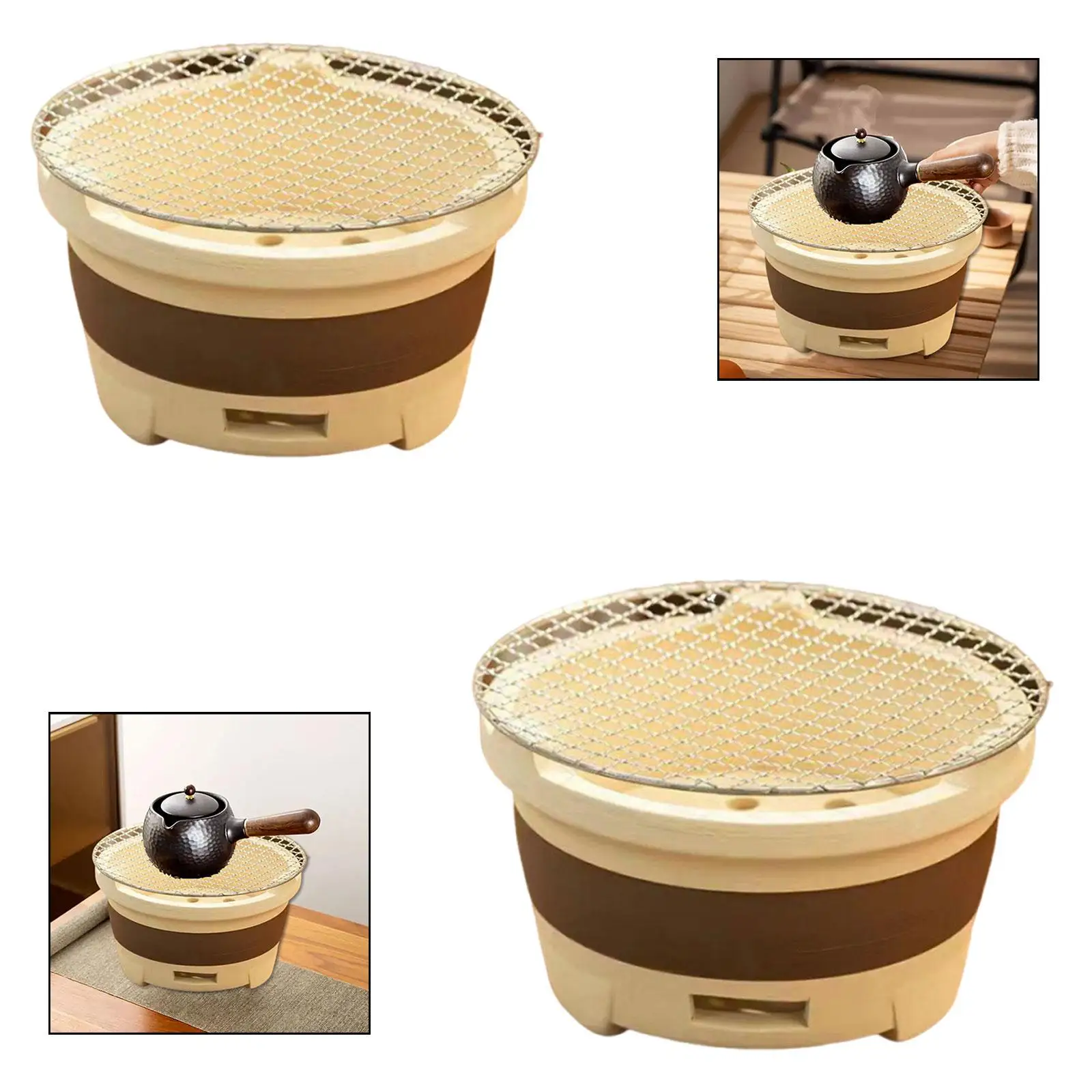 

Ceramic Charcoal Tea Stove Portable Accessory Classic Design Lightweight Multifunctional for Home Use with Mesh Cooking Grill