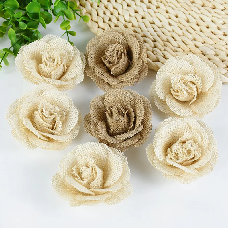 

1-5Pcs Handmade Jute Burlap Retro Country Rose Flower Heads Vintage Rustic Wedding Festival Party DIY Craft Decorative Supplies
