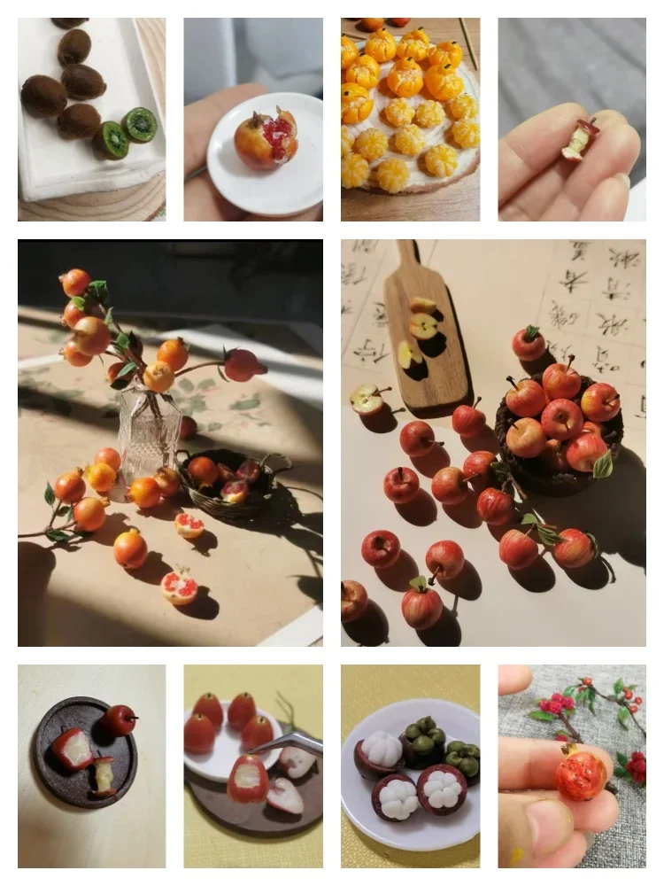 

Bjd Doll House Decorated Miniature Fruit Clay Kiwi Apple Core Lotus Mist Mangosteen Orange Pomegranate Model Ob11 Mini Food Toy