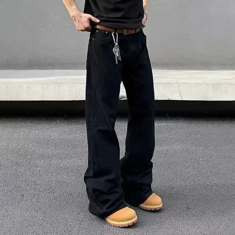Pantalones vaqueros para hombre, nuevos pantalones vaqueros americanos micro acampanados, ajustados, de Color sólido, elegantes, informales para hombre