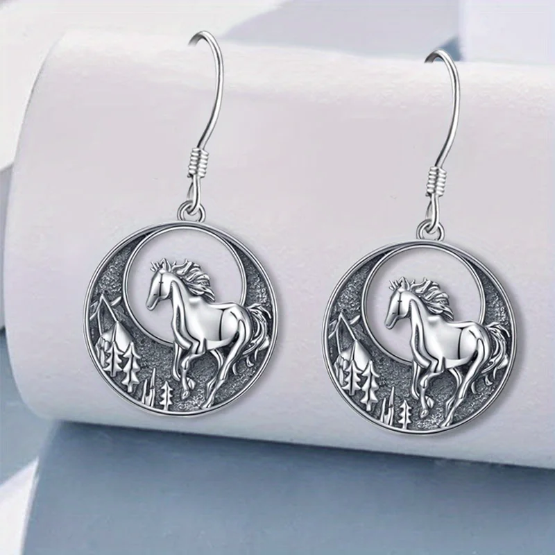 Chic Alloy Round Forest & Horse Earrings - White K Plated Ideal for FestiveGifts and Stylish AdultsAnniversary PartyGiftsJewelry