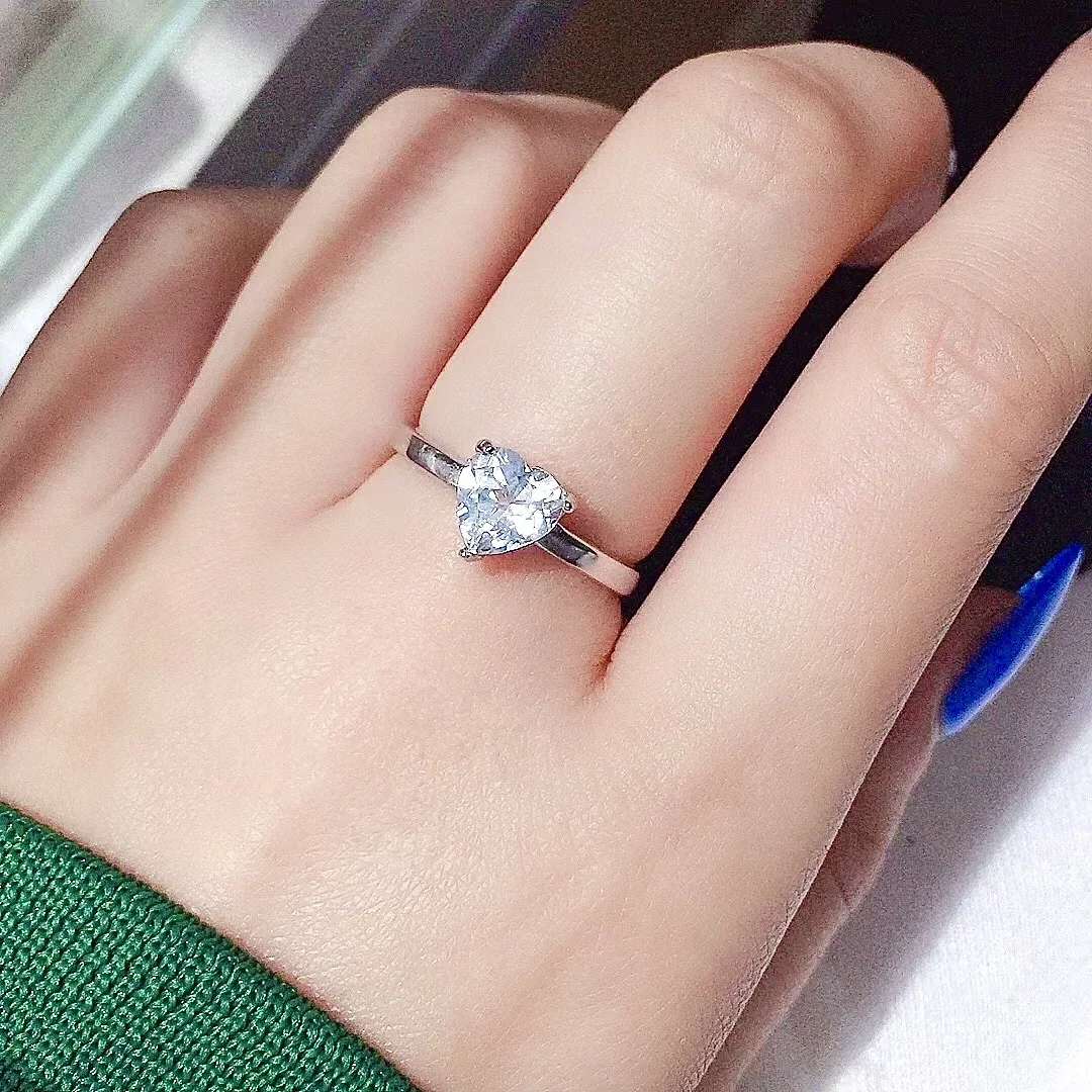 

Fahion Heart Gemstone Ring for Daily Wear 7mm 100% Natural Aquamarine Ring 925 Silver Aquamarine Jewelry