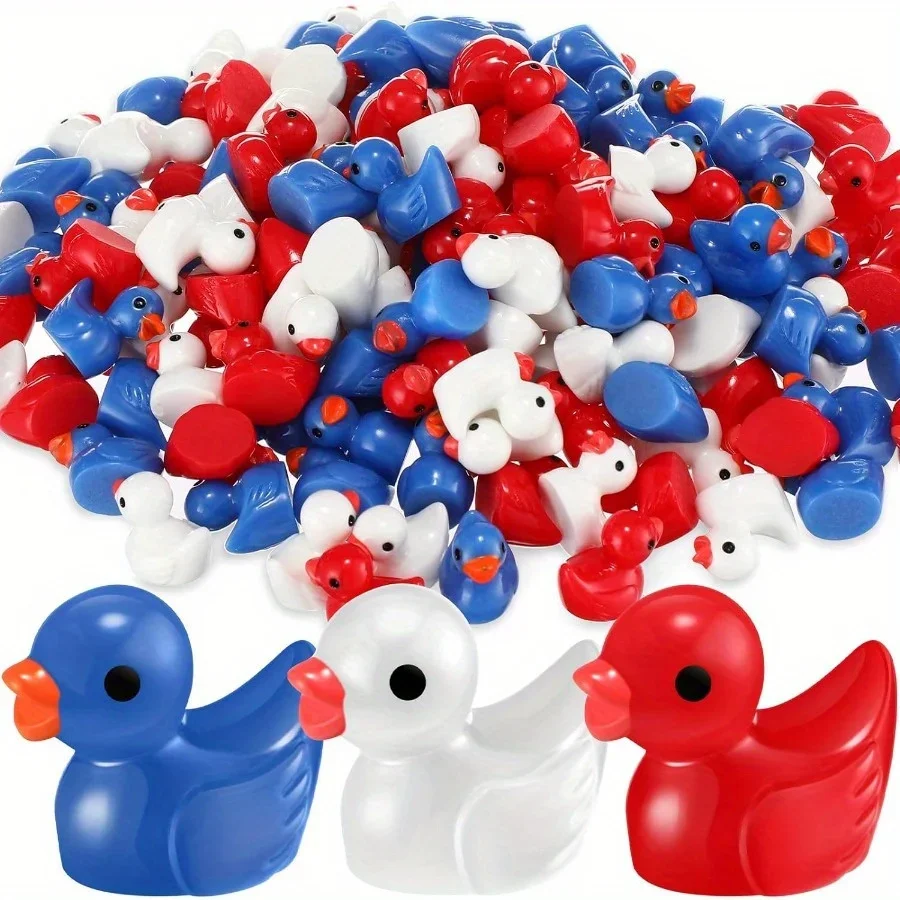 30-90 Uds. Patos patrióticos del Día de la Independencia Mini pato de resina en azul, rojo y blanco perfecto para la ducha, regalos del Día Conmemorativo de cumpleaños