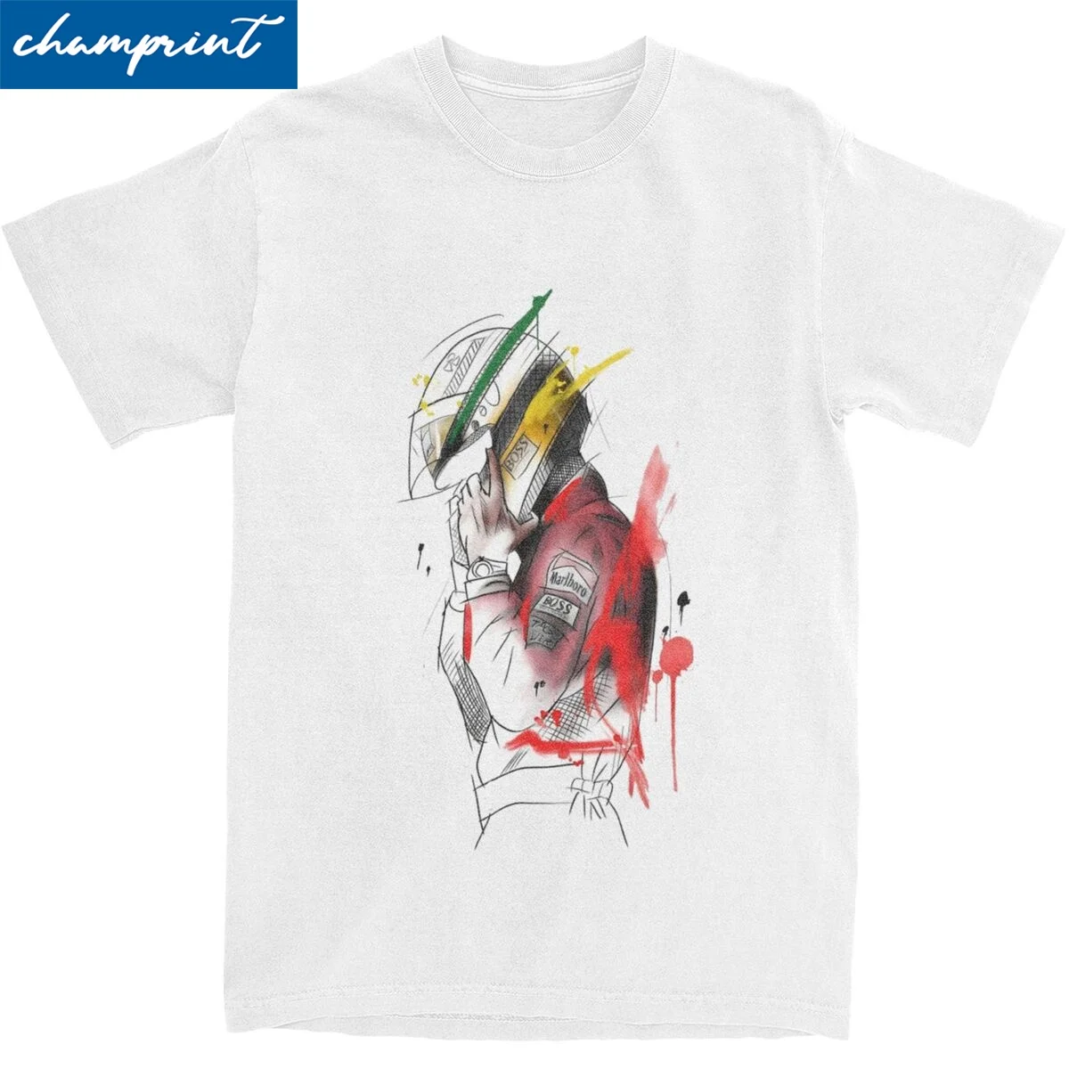 Printed Ayrton Senna T-Shirt Unisex Cotton Short Sleeve Racing Round Neck Tops Shirts