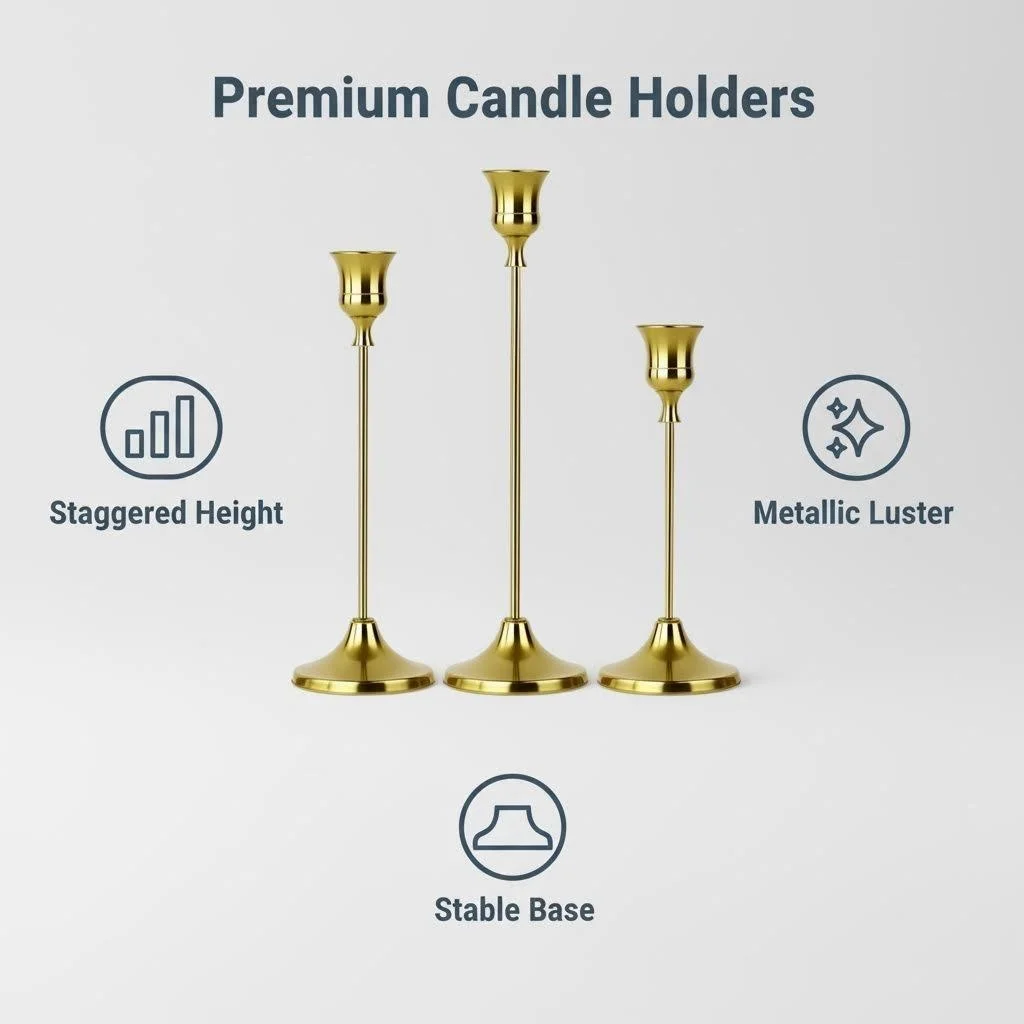 Gold Metal Candle Holder Set - 3 Piece 4