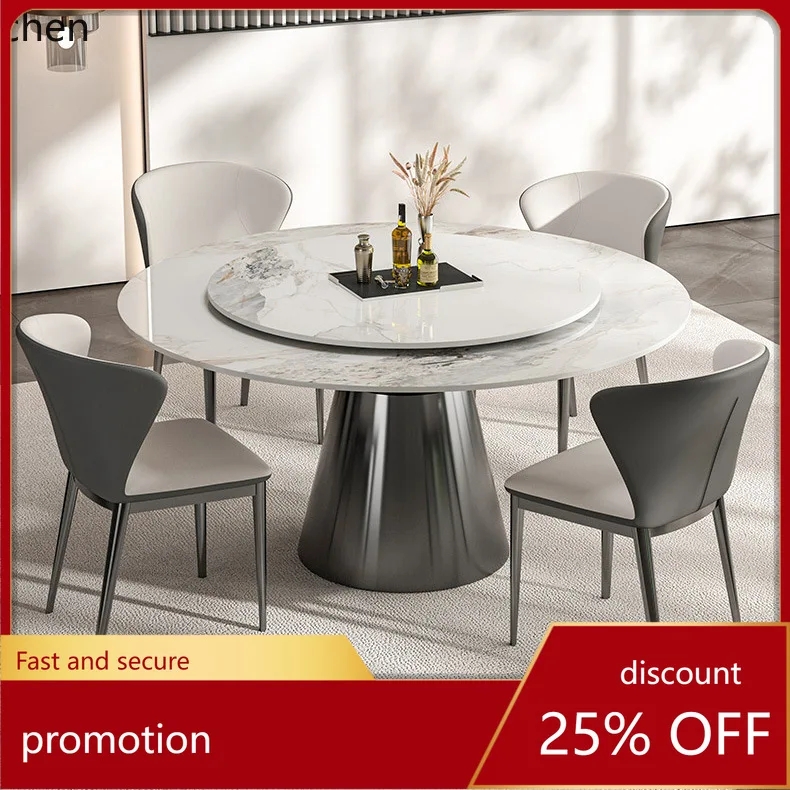 

YFY Italian Style Light Luxury Rock Plate Dining Table with Modern Small Casual Round Table Home Dining Table and Chair Set