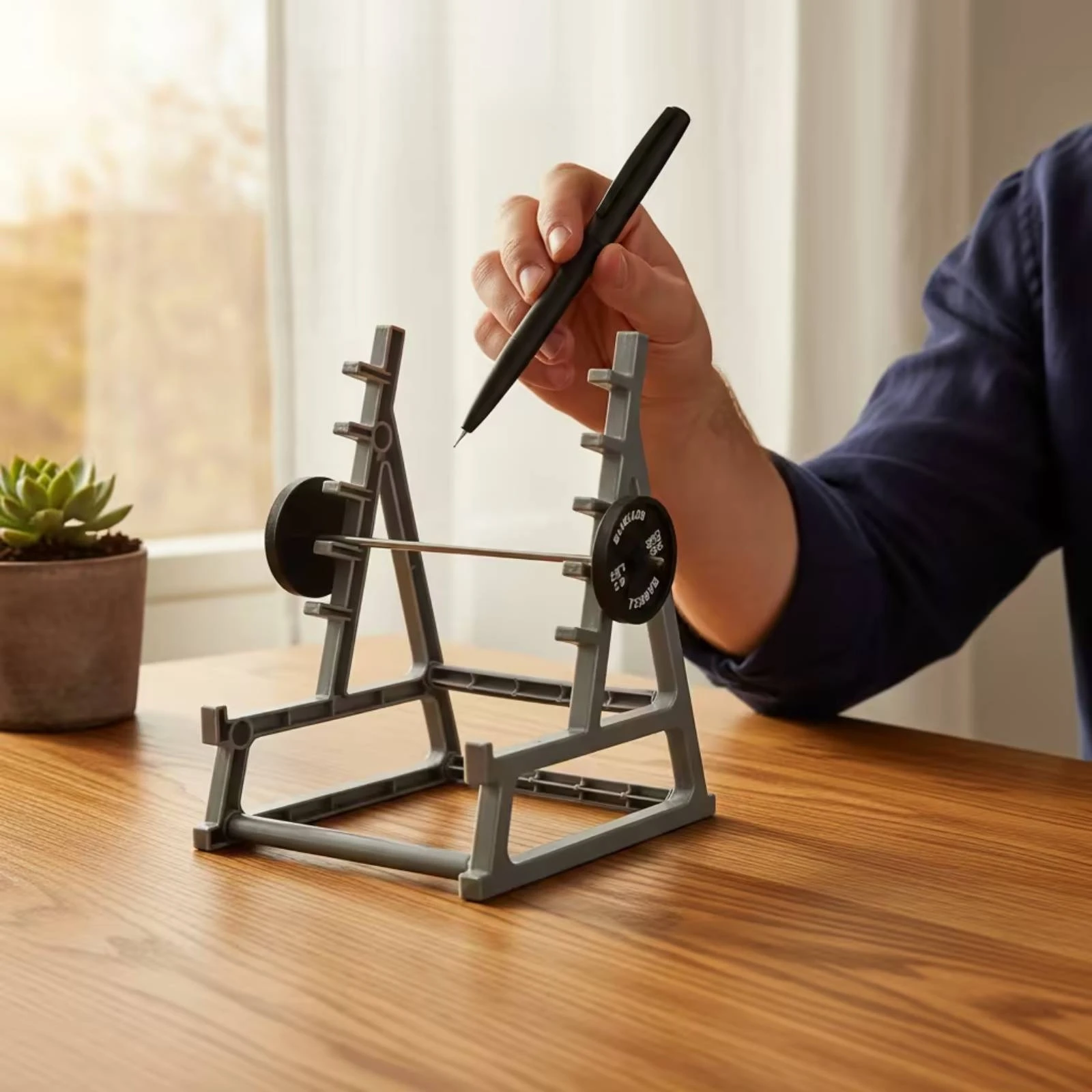 Squat Rack Pen Holder Gym-Themed Pen Holder with Barbell Rack Desk Organizer Novelty Unique for Fitness Fans, Office