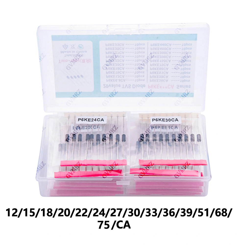 Kit de transistores TVS, 200 Uds., 20 valores x 10 Uds., P6KE6.8CA 12/15/18/20/22/24/27/30/33/36/39/51/68/75CA, diodo TVS