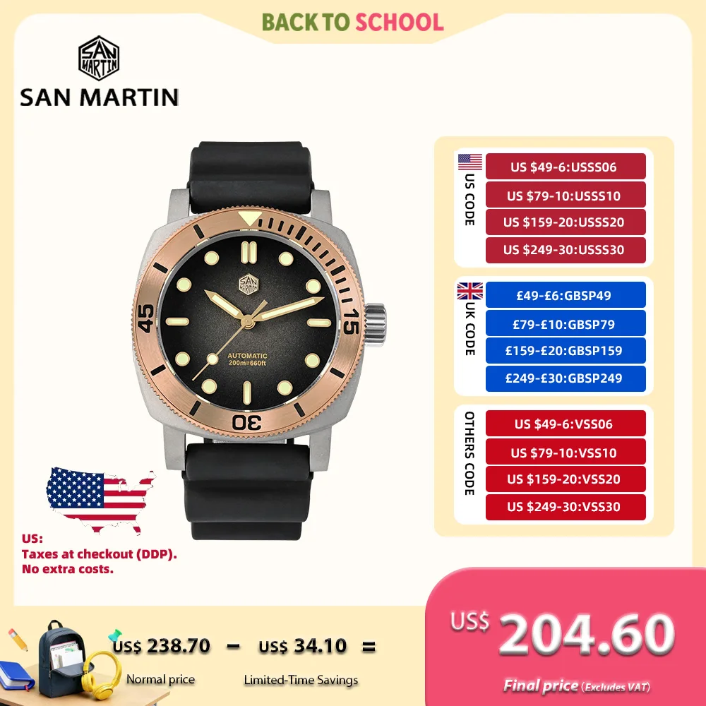 

San Martin 42mm NH35 Titanium Diver Watch For Men Automatic Bronze Bezel Waterproof 200m Sapphire Green Luminous Relogio SN0125T