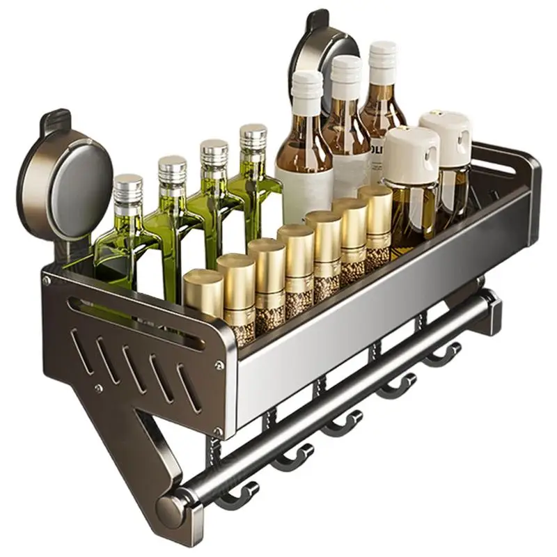 

Suction Cup Storage Rack Wall Mounted Kitchen Organizer Shelves Space-Saving Metal Organizer Shelf No Drilling Shower Rack For