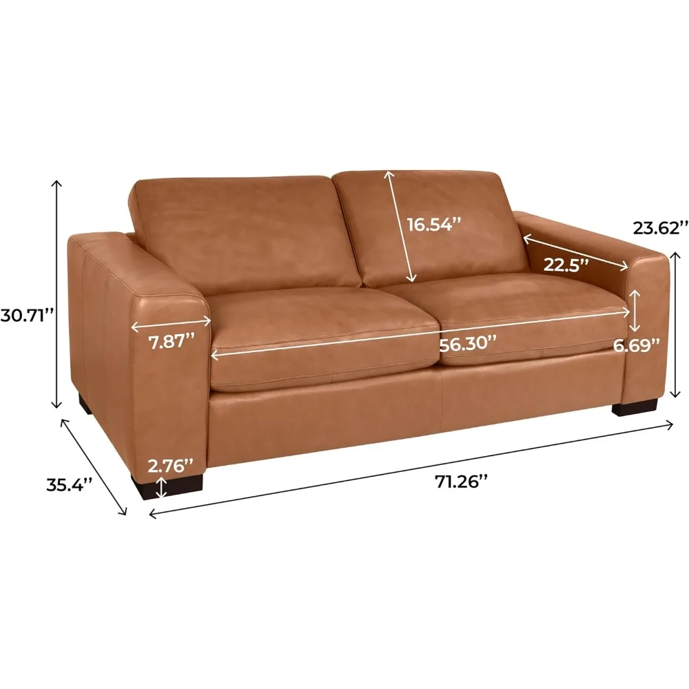 Genuine Leather Loveseat Sofa - Luxurious Comfort, Goose Feather Cushion Filling, Square Arm Design, Sturdy Block Legs, Elegant