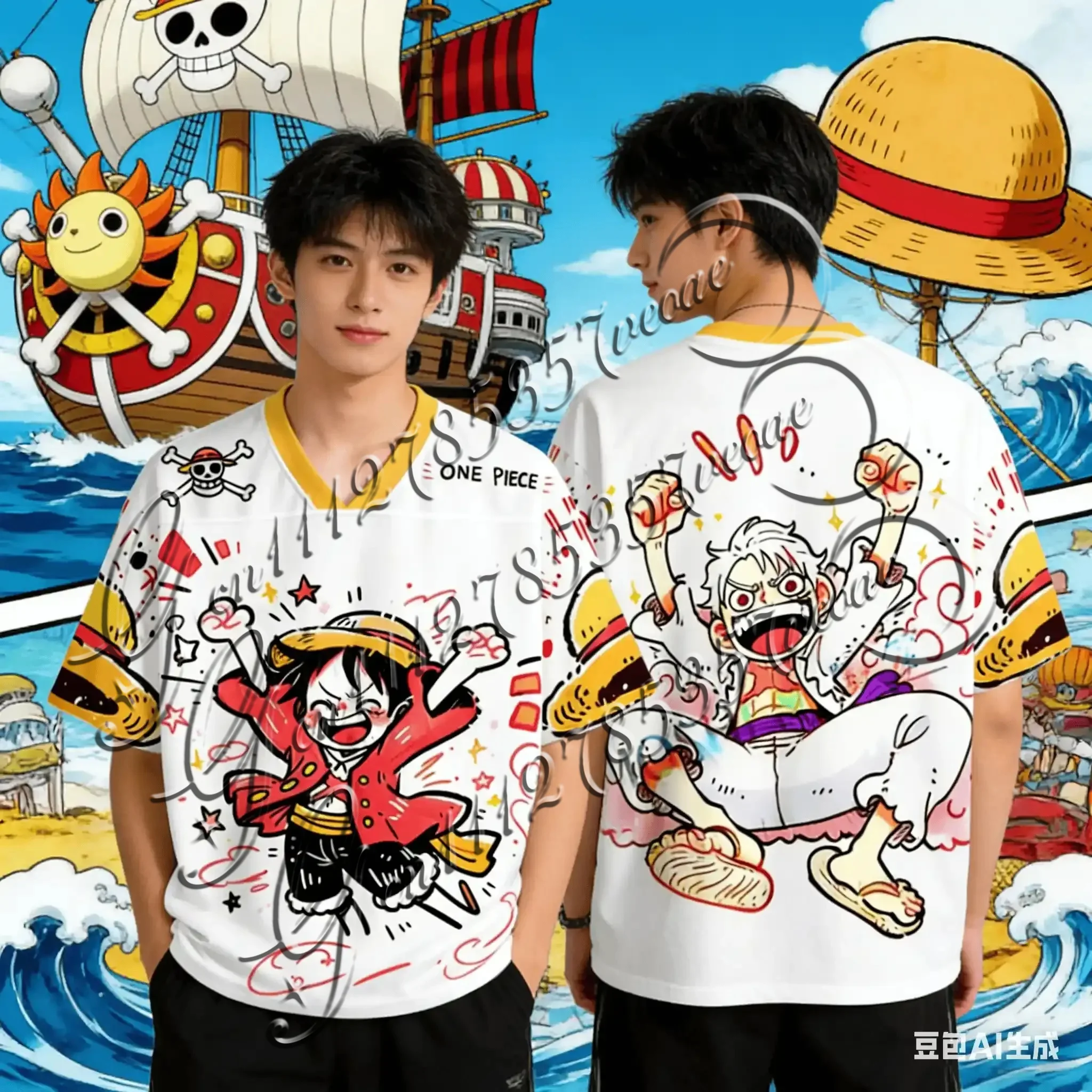 

2026 Fashion Vintage Retro Full Printing T-shirt Series Anime One Piece Anime Y2k Korean Style Kpop Baseball Hockey Unisex Tops