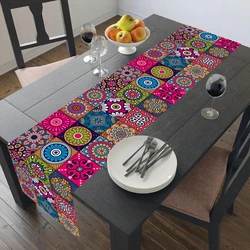 1pc Vintage Boho Mandala Print Linen Table Runner Table Decoration Home Dinner Holiday Party Decoration Table Runner Accessories