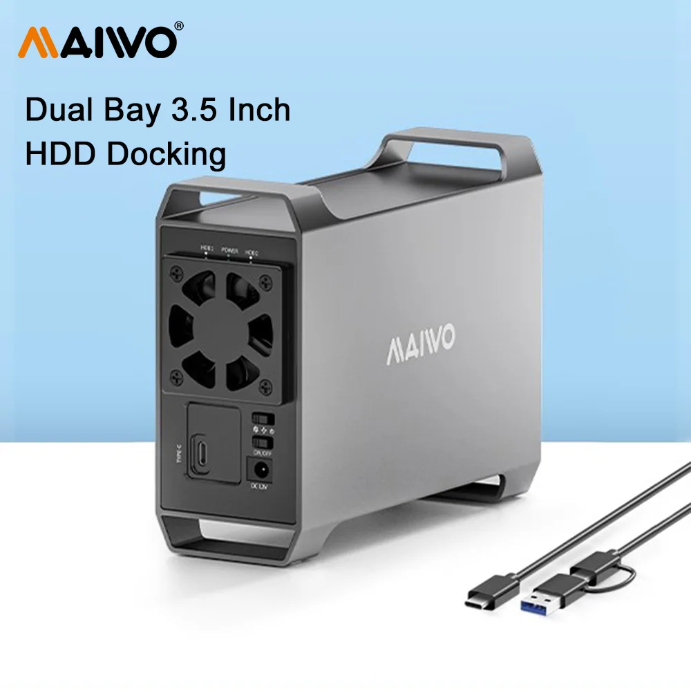 MAIWO Dual Bay 3.5 Inch HDD Docking Station USB 3.0 Type C Gen2 Hard Drive Enclosure  for 2.5/3.5 Inch External Hard Drive Box