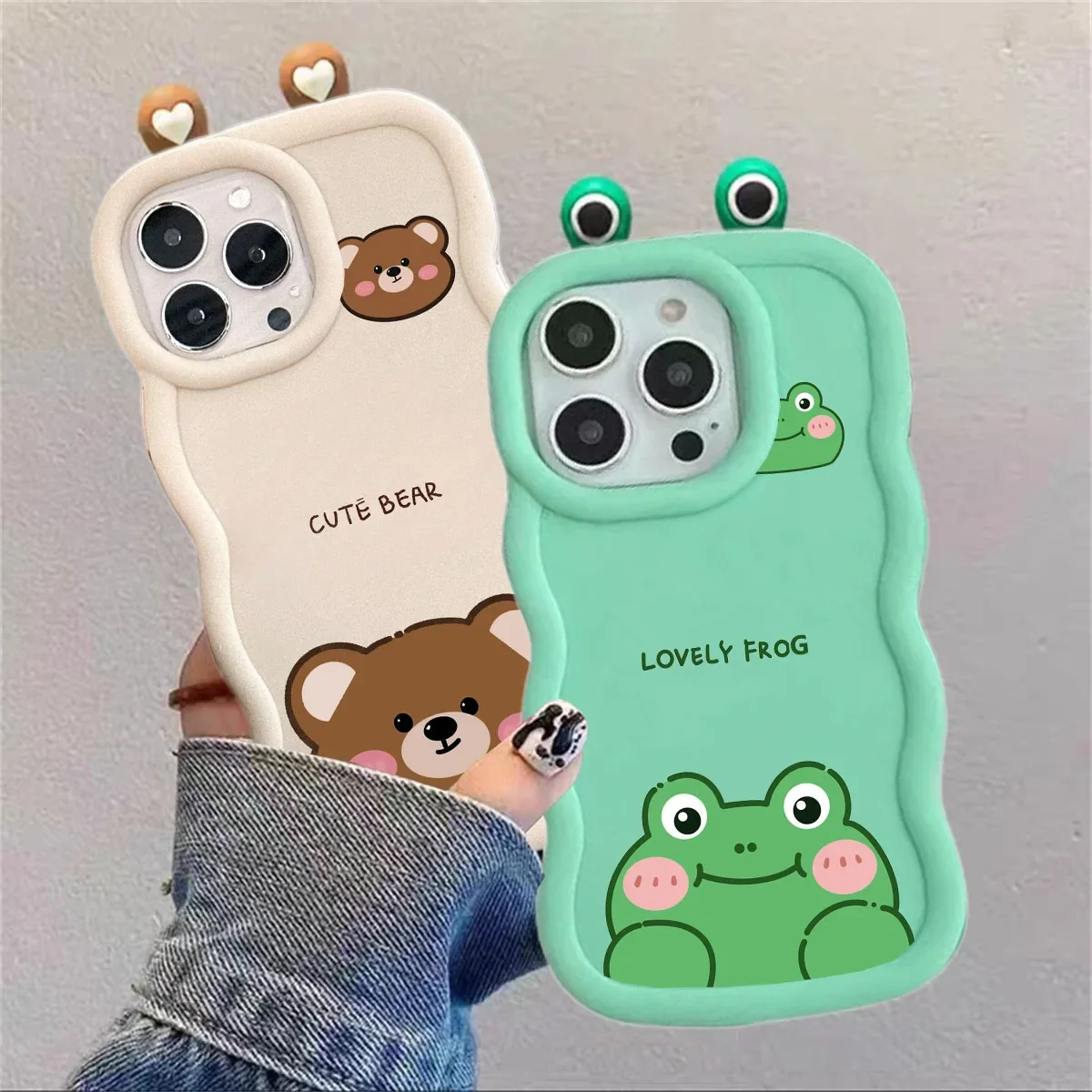 Cute 3D Ears Eyes Case For infinix NOTE 40 Pro 30 Hot 50 30i 40i 9 Play TECNO CAMON 30 20 19 18 ZERO30 4G Bear Rabbit Cat Frog