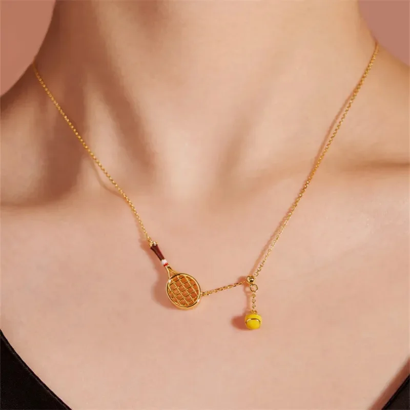 

Badminton Racket, Pearl Necklace Pendant, Gold-plated, Niche Design, Simple and Creative, Sporty Ins Style Collarbone Chain