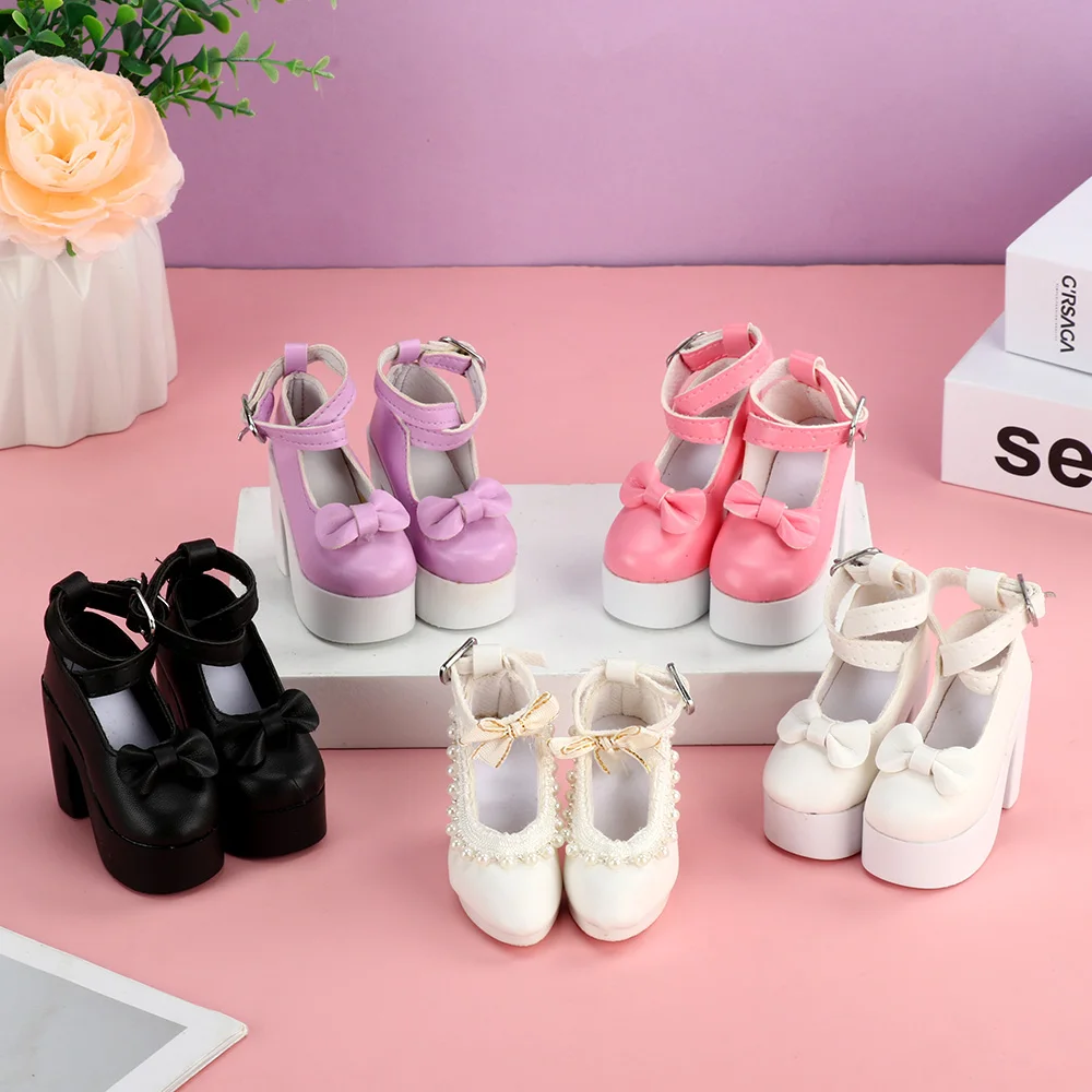 60cm Doll Shoes Princess PU Bowknot Miniature High Heel For 1/3 Doll Clothes Accessories Play House Kids Toys Birthday Gift