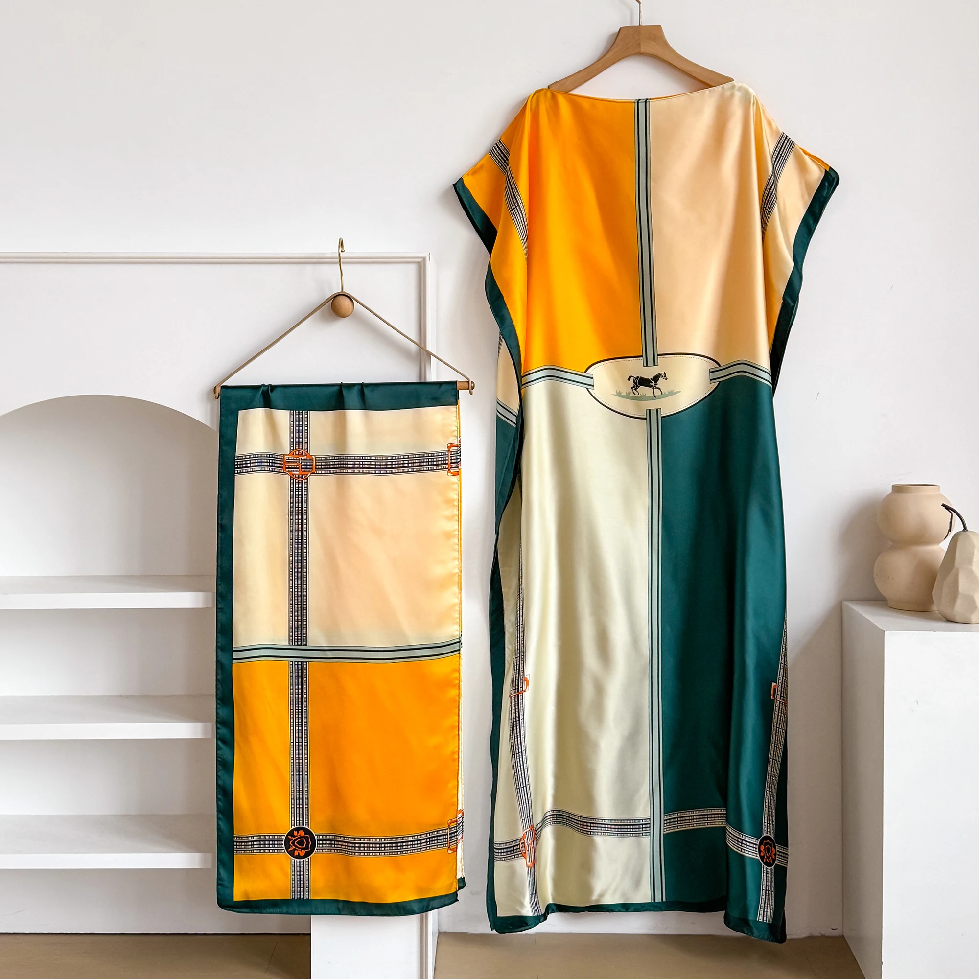 New Summer Fashion Women's Kaftan Dress with Big Scarf Loose Abaya Muslim Casual Print Shawl Robe African Style Dubai Turkey image 5