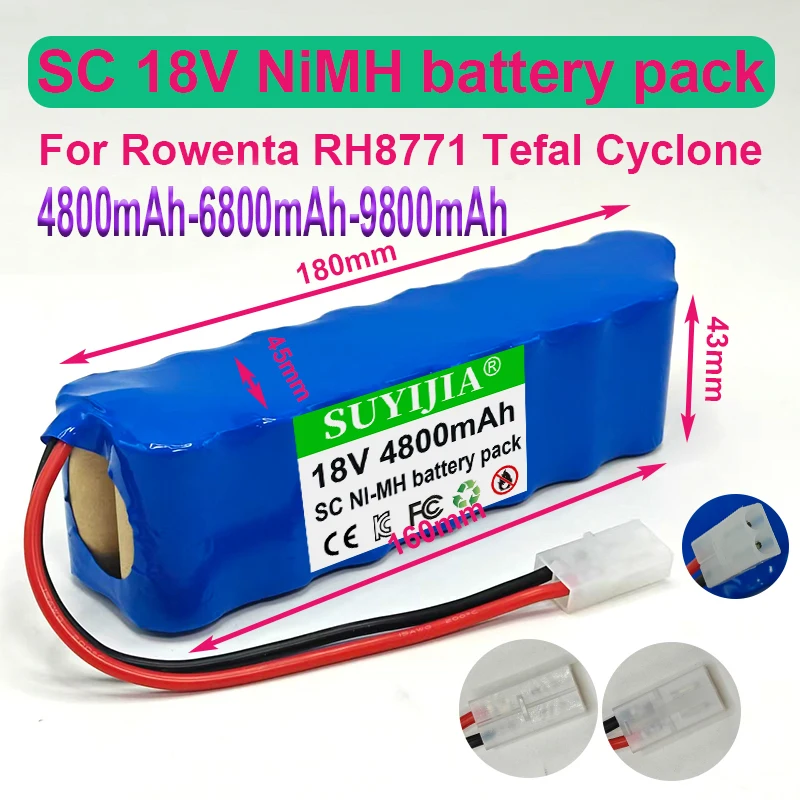 

Подходит для аккумуляторных блоков Rowenta 18V NiMH 4800мАч/6800мАч/9800мАч RH8771 или аккумуляторов для пылесосов Tefal Cyclone Extreme P102.