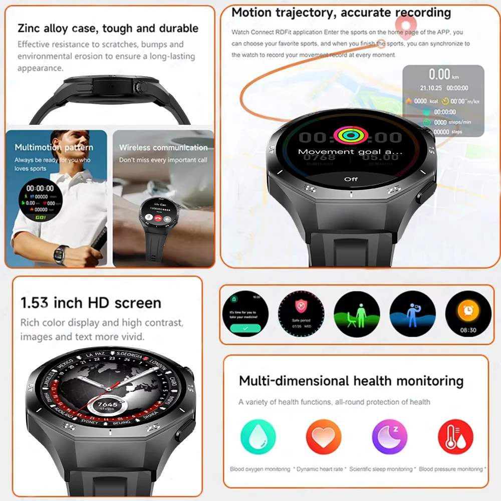 LAXASFIT 2025 Smart Watch 1.53-Inch Smartwatch Heart Rate Blood Oxygen Bluetooth Voice Call smartwatch Men Women Holiday Gifts