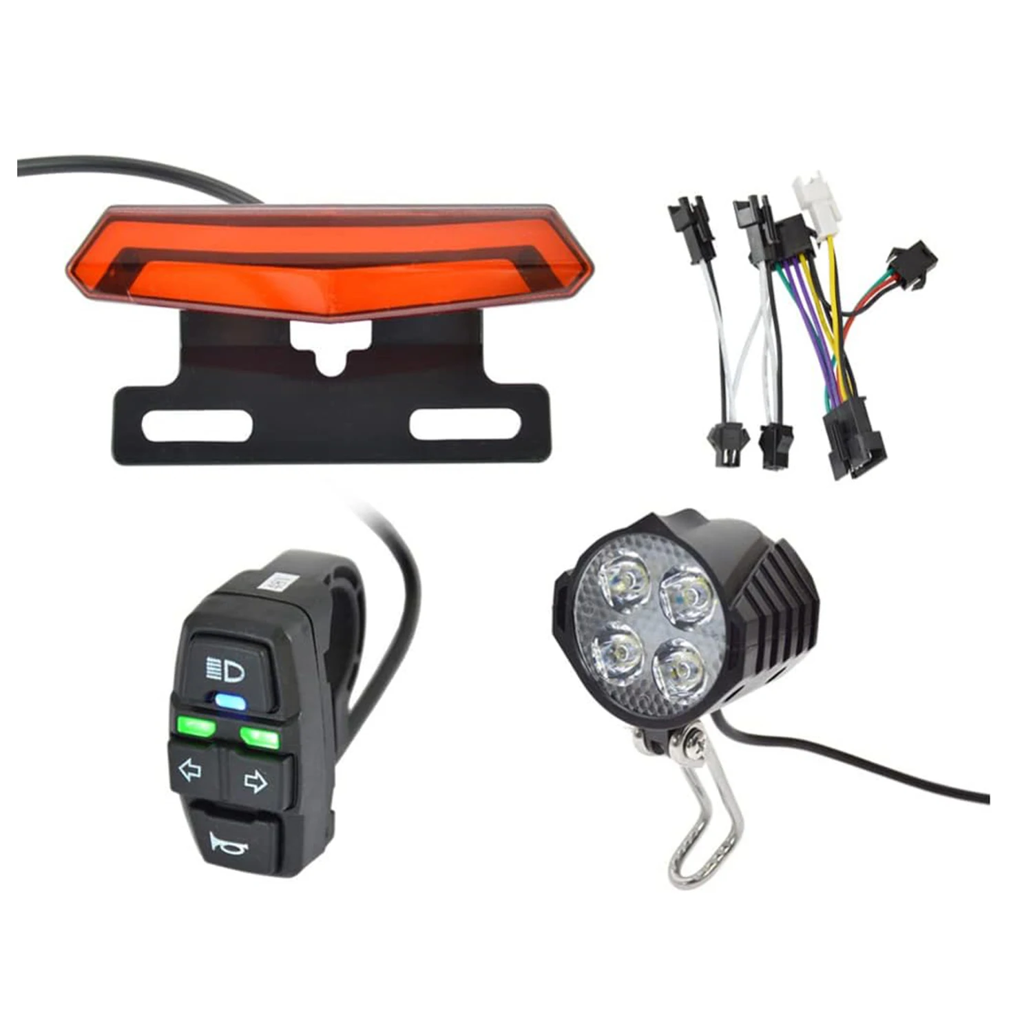 

Ebike Headlight and Tail Light Sets 24V to 48V Front Rear Warning Lights Kit,E-Bike Headlight Turn Signal Rear Light with Switch