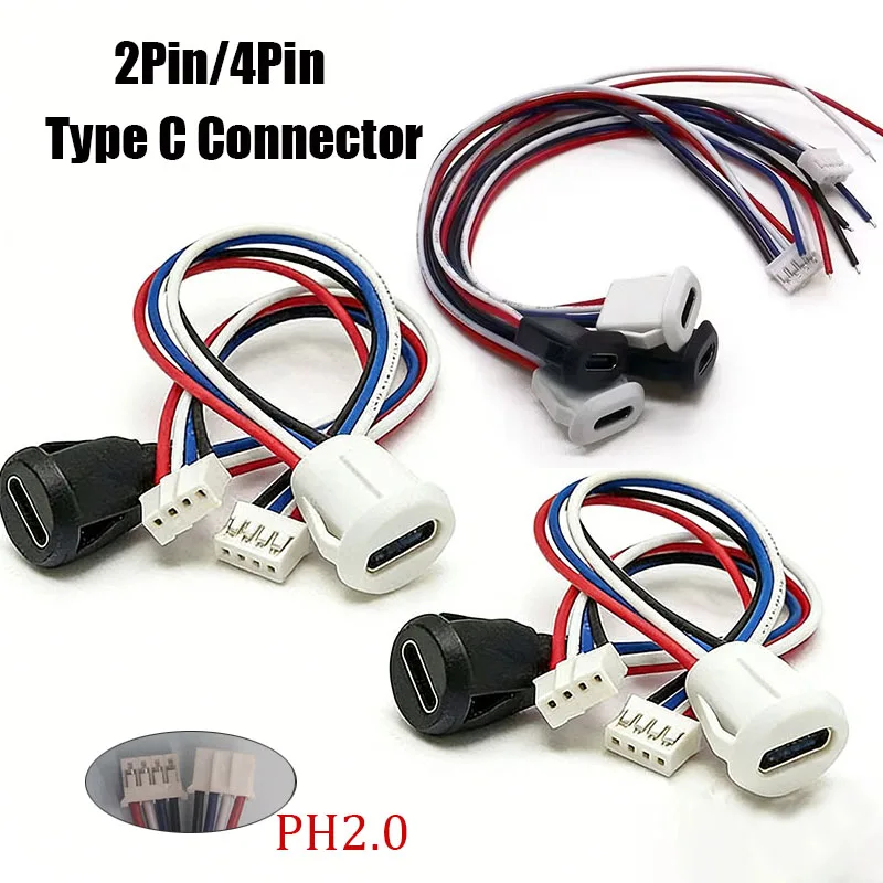 

1/5PCS 2Pin 4Pin USB Type C Connector Jack Female With Card Buckle 3A High Current Charging Jack Port USB-C Charger Plug Socket