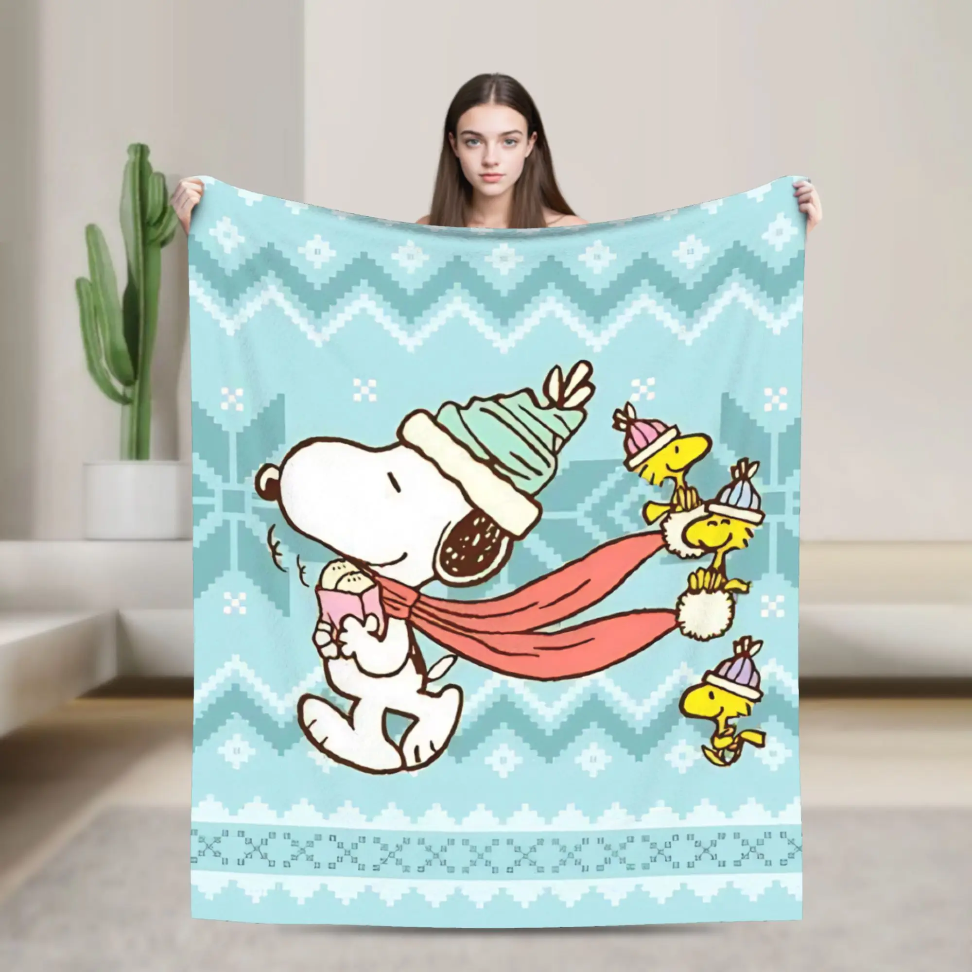 S-Snoopys Xmas  Merry Christmas Blankets  Wool Funny Soft Throw Blankets for Bed Sofa Decoration
