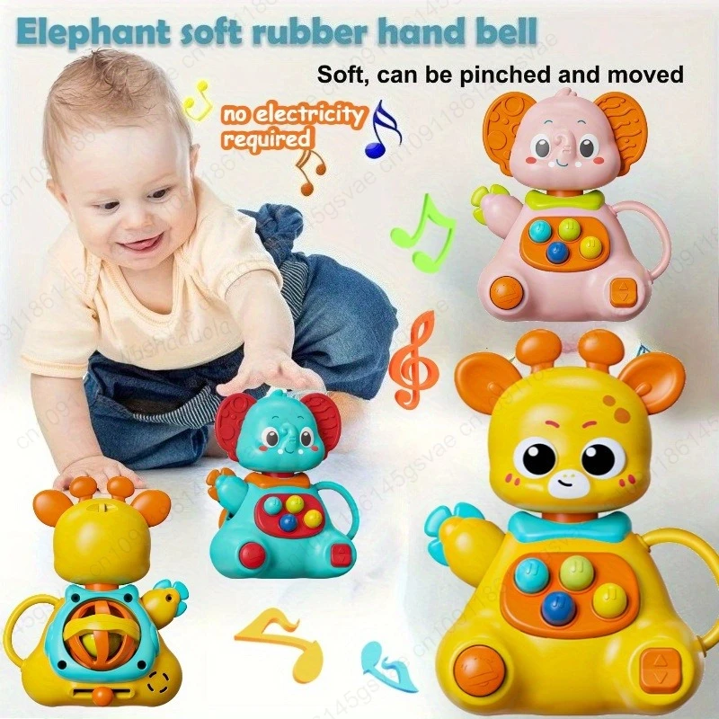 Chocalho de bebê portátil bonito e interessante, bola de plástico de chocalho de elefante/cervo de educação precoce de quebra-cabeça, material ABS