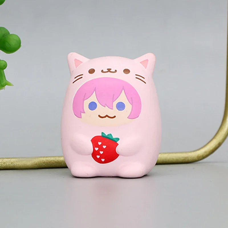 1-4Pcs Original Game Mini Kawaii Cute Anime Strawberry Rinu Bear PVC Figure Collect Model Toy Gift For Kid Boy Girl