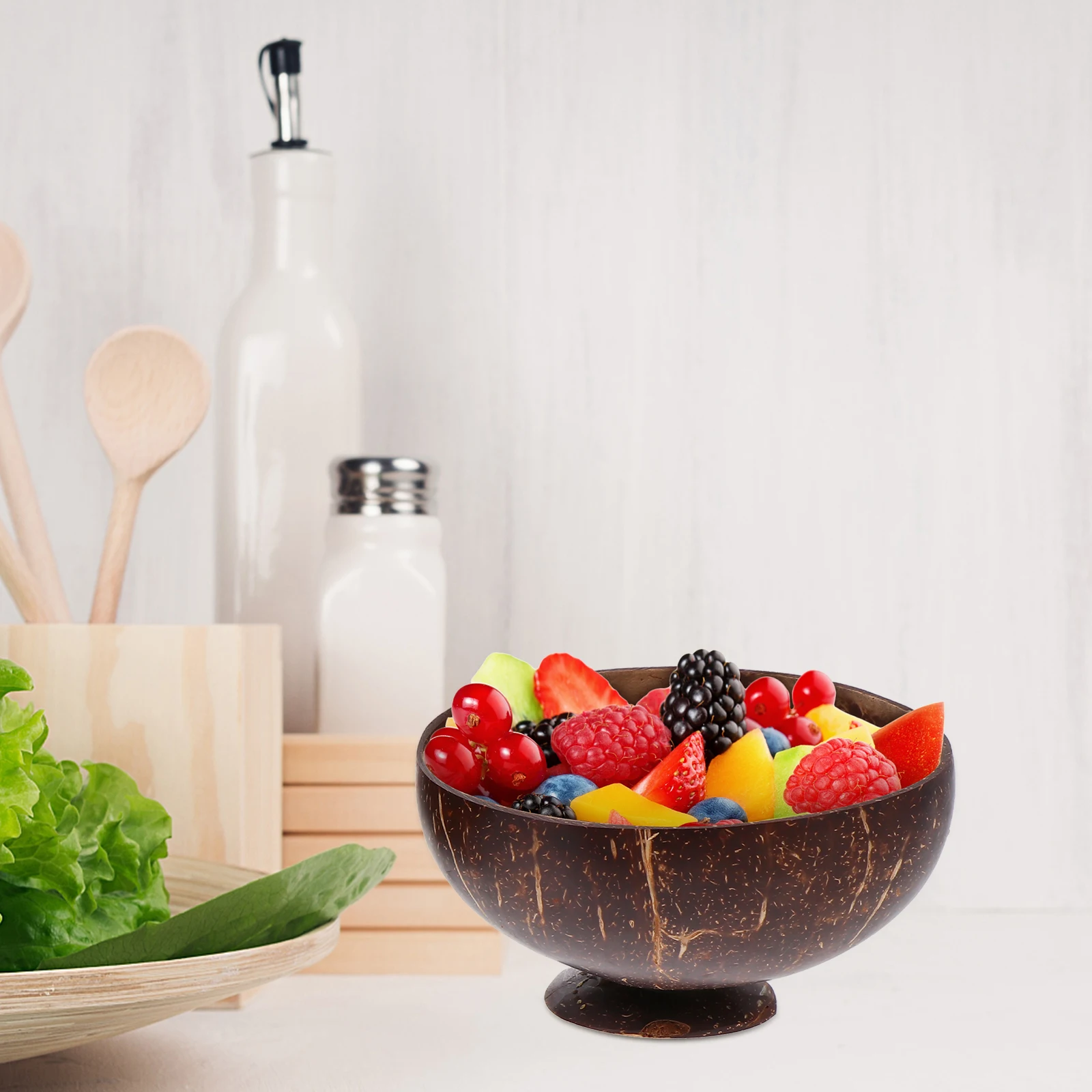 

2Pcs Coconut Shell Salad Bowls Household Tableware Safe for Daily Use Fruit Snack Servers Coconut Bowls Wooden Tableware