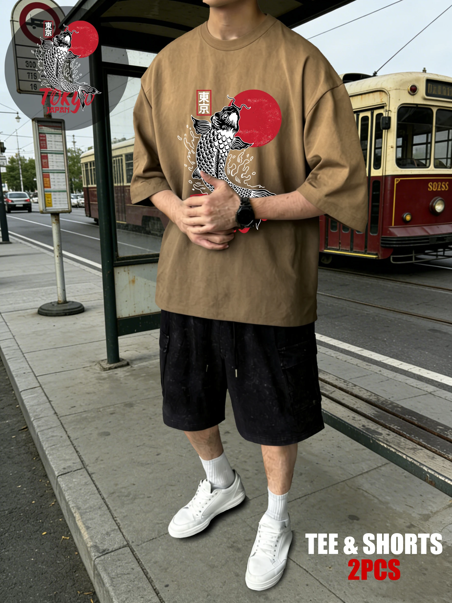 

Футболка Harajuku Japan Tokyo Sunset Koi Men Tie-Dye, повседневная хлопковая футболка, дышащая, с коротким рукавом, унисекс, креативный мягкий топ, комплект