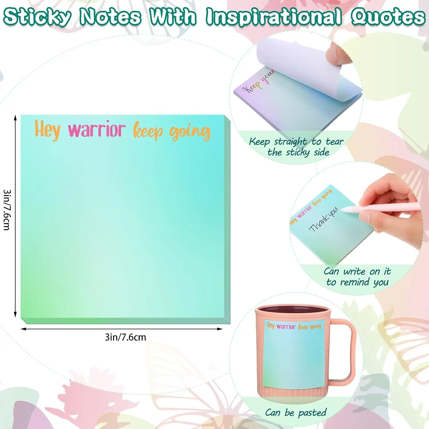 12 Pcs Inspirational Sticky Notes Motivational Fun Notepads Positive Gifts for Teacher Nurse Coworkers Supplies Watercolor Style