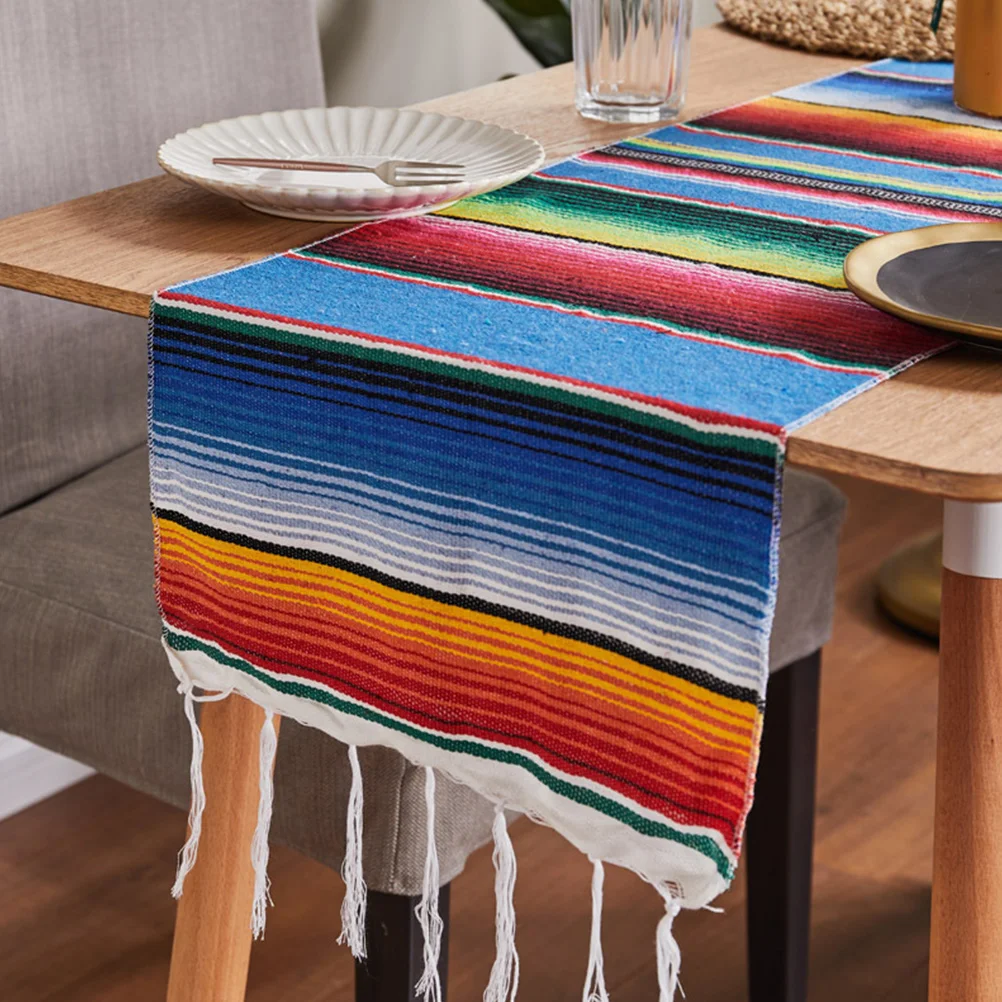 

2Pcs Mexico Tablecloth Mexican Tassel Blanket Banquet Table Cloths Serape Table Runner Cotton Table Cloths Party Decoration