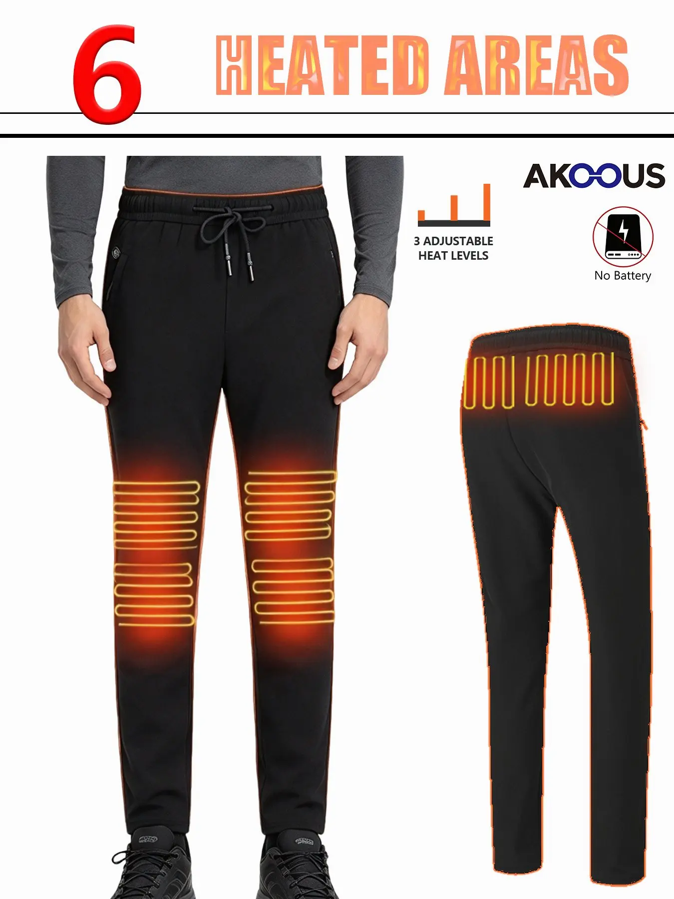 6 Heating Zones Heated Pants 3 Temperature Control Machine Washable Electric Heating Trousers Elastic Waist Drawstring Thermal