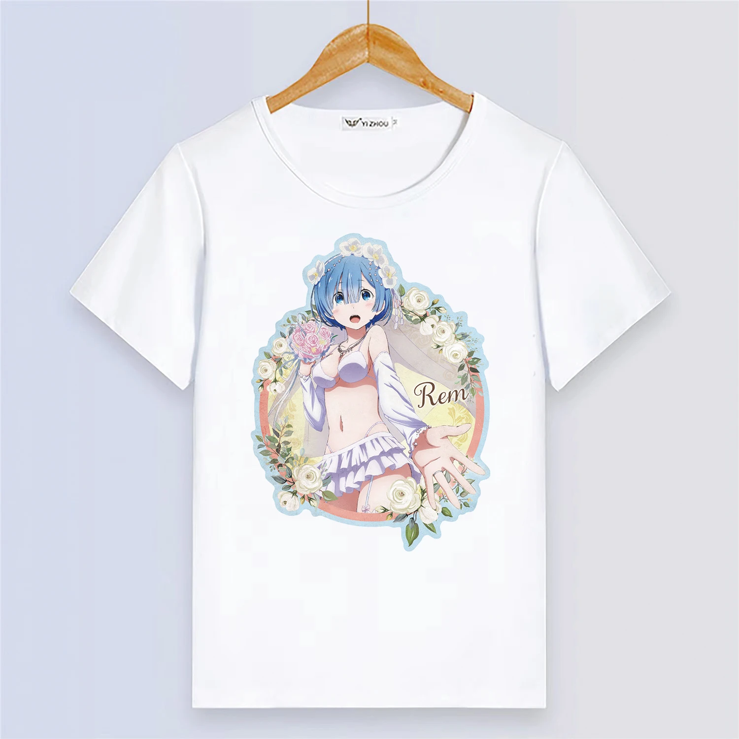 Anime Ram Rem Emilia Summer Short Sleeve T Shirt Cartoon Printing White T-shirt Girls Tops Clothes Breathable Tee Shirts