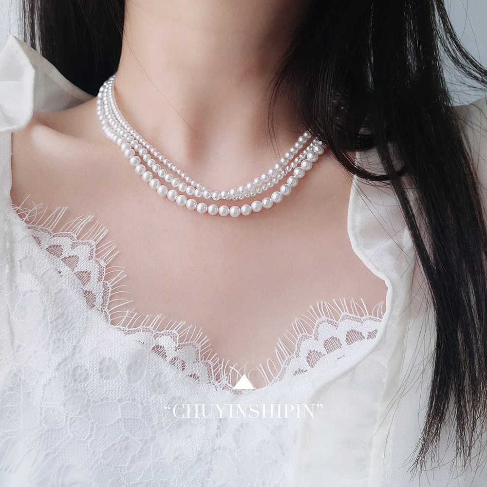 Trend 4 5 6 8mm White Pearl Chokers Necklace Clavicle Chain For Women Classic Elegant Wedding Neck Jewelry Love Pendant Gift